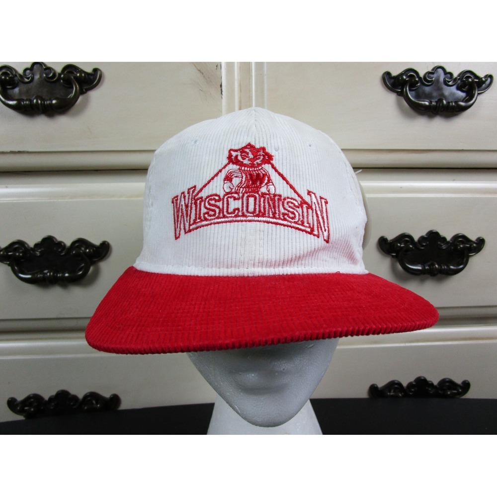 Vintage 1990's Wisconsin Badgers CORD NWT The G Cap Snapback Hat Cap Deadstock